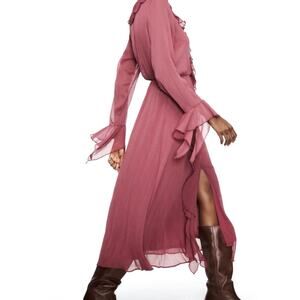 ZARA Georgette Ruffled Midi Dress Size M Dusty Pink Mauve‎ Romantic Feminine
